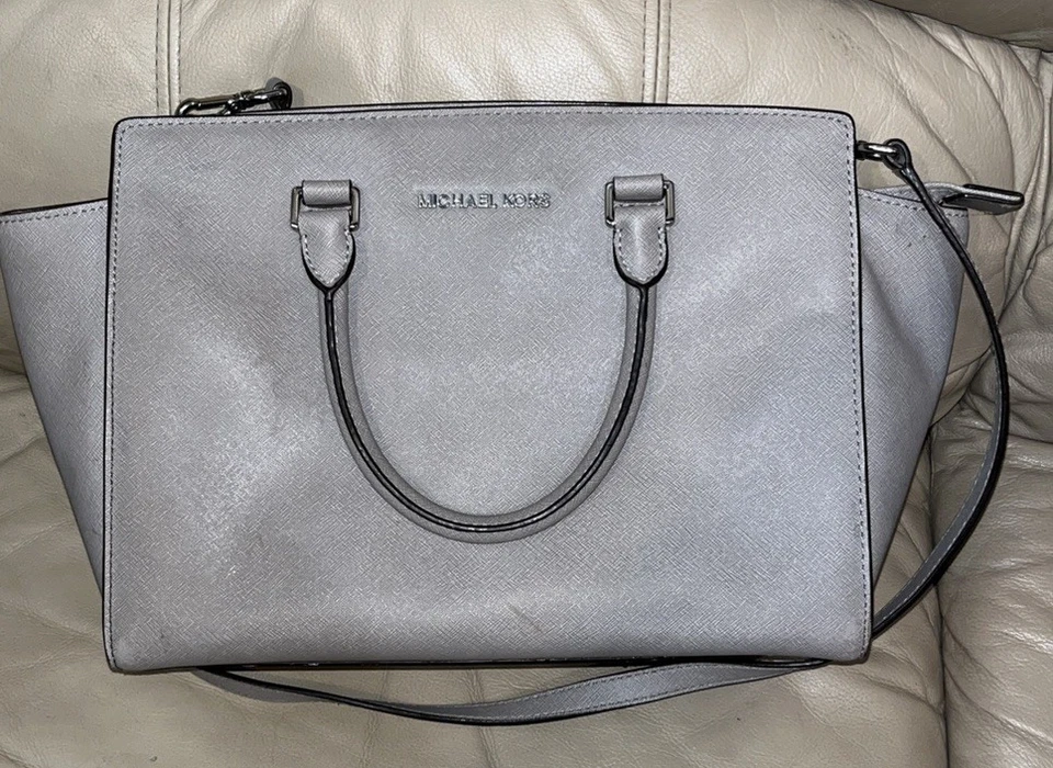 Michael Kors SELMA Gris Cuero Saffiano Cremallera Superior Bolso de Hombro Bolso Cartera Foto 1 de 3