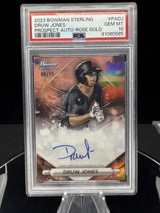 2023 Bowman Sterling Druw Jones Prospect Auto Rose Gold /15 PSA 10 - Picture 1 of 2