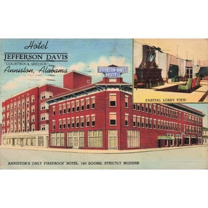 Vintage Hotel Jefferson Davis Anniston Alabama Postkarte 1945 - Bild 1 von 2