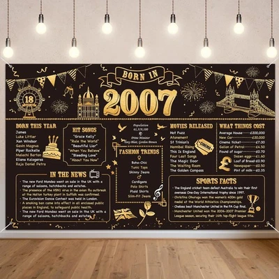Benjia 18th Birthday Banner Decorations for Boys Girls Born in 2007 UK Backgrou - Image 1 of 4