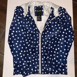 Me Jane, Girls Navy Blue Polka Dot Raincoat, Size M (7/8) With Hood, Zipper - Picture 1 of 10