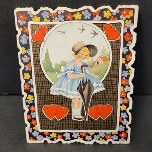 Whitney Made Antike Valentinstag Karte 1900er Mädchen Herzen USA - Bild 1 von 8