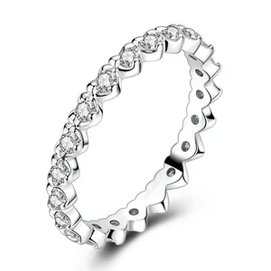 MULA European 925 Sterling Silver Finger Ring CZ Hearts to Hearts Women Jewelry - Picture 1 of 7