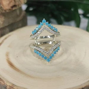 Anillo envolvente turquesa corte diamante chaqueta anillo de boda potenciador plata de ley 925 - Imagen 1 de 5