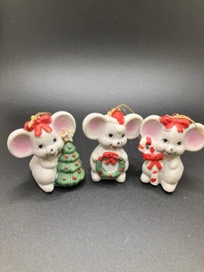 Vintage Porzellan Biskuit Weihnachten Mäuse Ornamente 3er Set - Bild 1 von 3