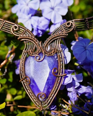 Collar de zafiro simulado hecho a mano alambre de cobre envuelto colgante regalo de Navidad Foto 1 de 4