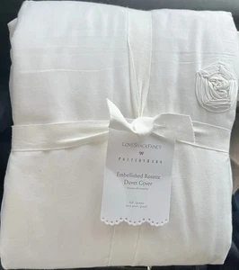 Neu 279 $ Pottery Barn Love Shack verzierte Rosette FULL QUEEN Bettbezug - Bild 1 von 6