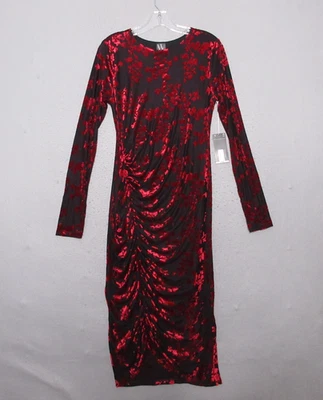 Worthington Dress Small Dark Red Floral Velvet Burnout Ruche Whimsigoth Y2K NWT - Image 1 of 4