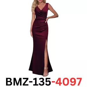 WOOSEA Women's Sleeveless V-Neck Split Evening Cocktail Long Dress, Burgundy, M - Picture 1 of 3
