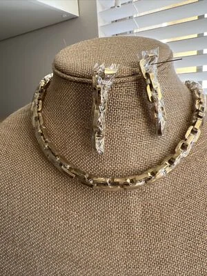 Collar y pendientes de eslabones de cadena Eddie Borgo chapados en oro con bolsas Foto 1 de 4