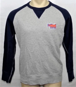 KEITH HARING x UNIQLO 'Dog' Patch SPRZ NY Art Sweatshirt S Gray / Navy **NWT** - Picture 1 of 8