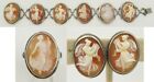 Antique / Vintage 800 Silver Carved Shell Cameo Suite Bracelet Ring Earrings 30g