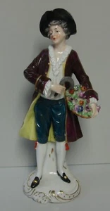 Sitzendorf figurine MAN HOLDING FLOWER BASKET 1859 Mark 9-1/4" Tall - Picture 1 of 4