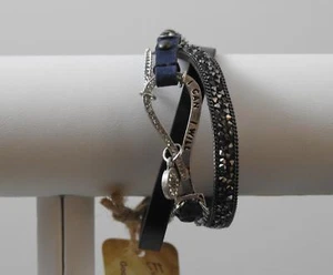 Pulsera Apilable Trío Banda Mensaje Puedo Quiero Cuero Cristal Metal 8" GD1 - Imagen 1 de 12