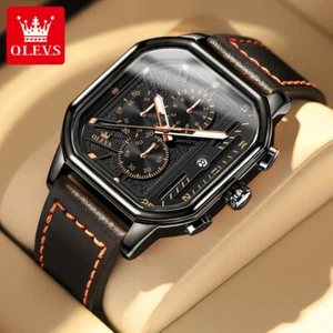 Orologi da polso OLEVS uomo lusso pelle quadrati luminosi data cava quarzo - Foto 1 di 8