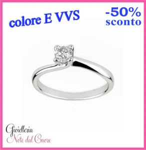 ANELLO SOLITARIO ORO BIANCO DIAMANTE NATURALE E VVS 0.40 CARATI CERTIFICATO - Imagen 1 de 4