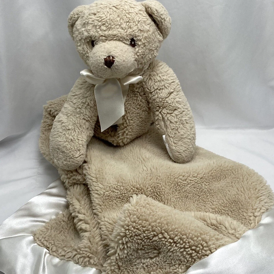 Edgehill Collection BEAR LOVEY 大号毛绒婴儿安全毯缎面装饰 Gund — 第 1/4 张图片