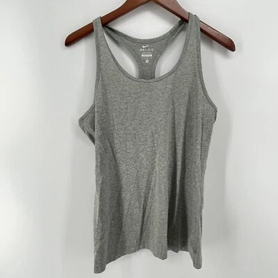 Camiseta sin mangas Nike Dri Fit gris tejido medio espalda corredor gris correr gimnasio yoga para mujer Foto 1 de 4