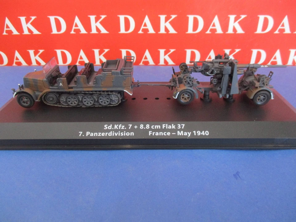 Die cast 1/72 Modellino Trattore Sd.Kfz. 7 + 88mm Flak 37 7 Pz. Div. France 1940 - Immagine 1 di 4