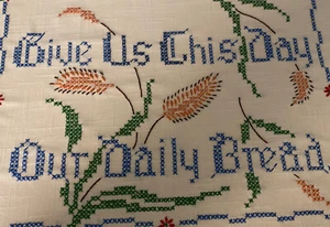 Schön Gib uns heute unser täglich Brot religiös Kreuzstich Aqua auf Leinen - Bild 1 von 7