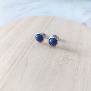 Lapis Lazuli natural gemstones 6mm stainless Steel handmade stud Earrings