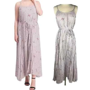 Neu mit Etikett Neu Anthropologie Maxi-Slip-Kleid lila Prärie Blumenmuster Seide Satin plissiert S - Bild 1 von 15