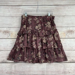 Lauren Ralph Lauren Black Label Floral Crinkle Georgette Mini Skirt Sz 8 Purple - Picture 1 of 9