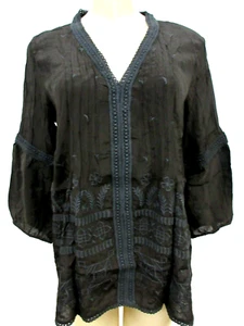 Karyn Seo bestickt Cupra Top Medium schwarz Baumwolle Blumen Handarbeit Neu mit Etikett - Bild 1 von 9