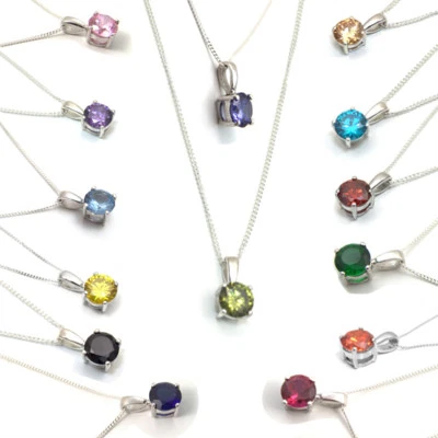 Pendants Diamond Unique 4 Claw Sterling Silver with Chain Various Colours - Image 1 of 4