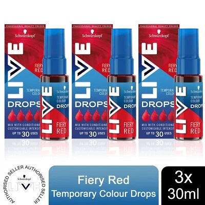 Schwarzkopf LIVE Colour Drops Semi-Permanent Hair Dye, Fiery Red 3 Pack - Image 1 of 4