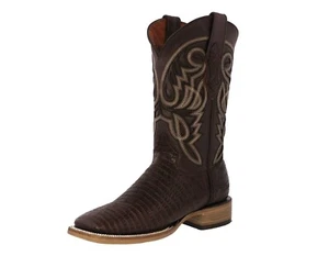 Mens Brown Cowboy Boots Lizard Print Leather Western Dress Square Rodeo Ranch - Picture 1 of 5