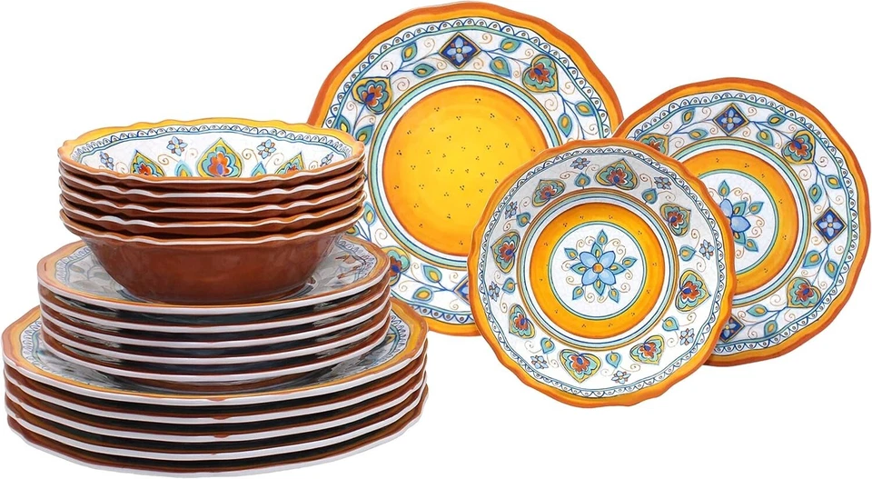 Juego de vajilla de melamina amarilla Le Cadeaux Siena 18 piezas - Servicio para 6 NUEVO Foto 1 de 1