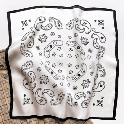 100% шелк 21'' маленький шарф женщин винтажный белый пейсли платок надежном - Изображение 1 из 4