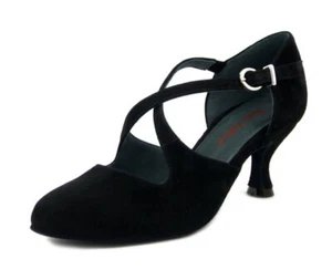 Scarpe Donna da Ballo 36 Comode Pelle Camoscio Nero Tacco Medio ROSSO LATINO - Picture 1 of 5