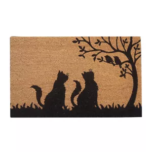 Solemate Latex Backed Coir Curious Cat 45x75cm Slim Outdoor Stylish Doormat - Picture 1 of 3
