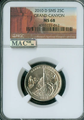 2010 D GRAND CANYON LOGO QUARTER NGC MS68 SMS 2ND FINEST REGISTRY  . - Image 1 of 2