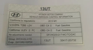 2009-2014 Hyundai Sonata Label Emission Control OEM 35417-2G732 - Bild 1 von 2