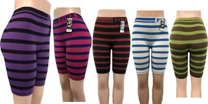 Women Basic Seamless Stripe Stretchable Shorts Polyester One Size Fits S-XL - Picture 1 of 27