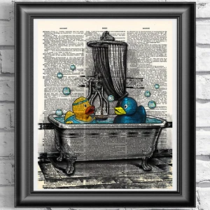 Pato de goma impresión artística en página de libro de diccionario arte pared decoración de baño imagen - Imagen 1 de 4