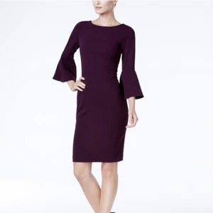 Calvin Klein Burgundy Plum Purple Bell Sleeve Sheath Dress Size 2 - Picture 1 of 12