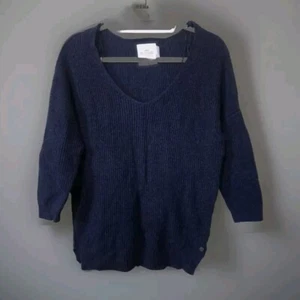 H&M - L.O.G.G., Ribbed Knit Pullover Blue V-neck Sweater Womens Medium - Picture 1 of 4