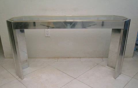 1970 s Modernist Willy Rizzo Aluminium/Brass Console Table Cover