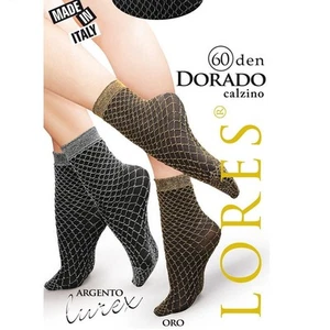 Calze da donna LORES Dorado nere a rete 60 den oro argento lurex caviglia opache - Foto 1 di 6