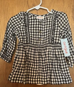 Cat & Jack Kleinkind Mädchen Größe 12M 2-teiliges schwarz kariertes Langarmkleid neu mit Etikett - Bild 1 von 3