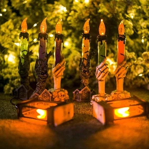 Halloween Party Decor LED Candle Skeleton Ghost Hand Shape Electronic Candle Lig - Picture 1 of 12