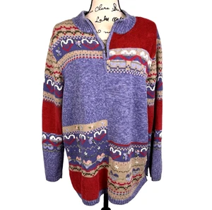 Vtg 90s Koret City Blues Ugly Sweater 1/4 Zip High Neck Beads Sequins Ribbons 2X - Picture 1 of 13
