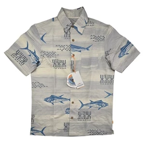 Quicksilver Waterman Men’s Size S Gray Tuna Fish Short Sleeve Button Up Shirt - Picture 1 of 6