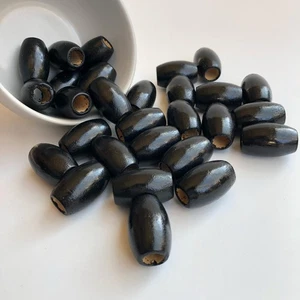 25pcs XL Macrame Beads 30mm x 20mm Black Drum Oval Shape Wood Bead 9mm Hole - Bild 1 von 8