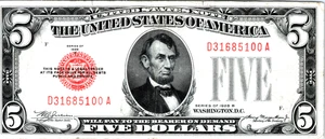 1928-B $5 "RED SEAL" Legal Tender VF-CVF Fr. 1527 - Picture 1 of 3