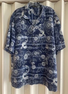 Tommy Bahama blau/weiß 100 % Seide Drachenmuster Hawaiihemd ~ XL ~ EUC - Bild 1 von 7
